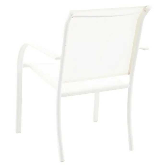 Sunfun Silla de jardín Lea - 56 x 66 x 86 cm, Blanco, Acero/Textiline, Apilable - Silla de jardín blanca con reposabrazos y tapizado de tela para uso exterior. El mueble es de diseño moderno y minimalista.