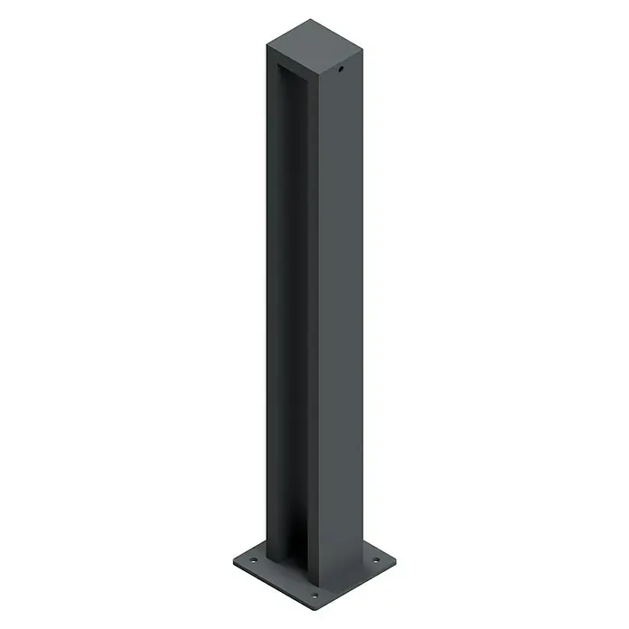 Schake Fahrradständer - B x H: 9,5 mm x 80 cm, 1 Bügel, Bodenmontage - Graue Pollerleuchte mit quadratischem Sockel und rechteckigem Korpus mit Aussparung und kleinem Loch.