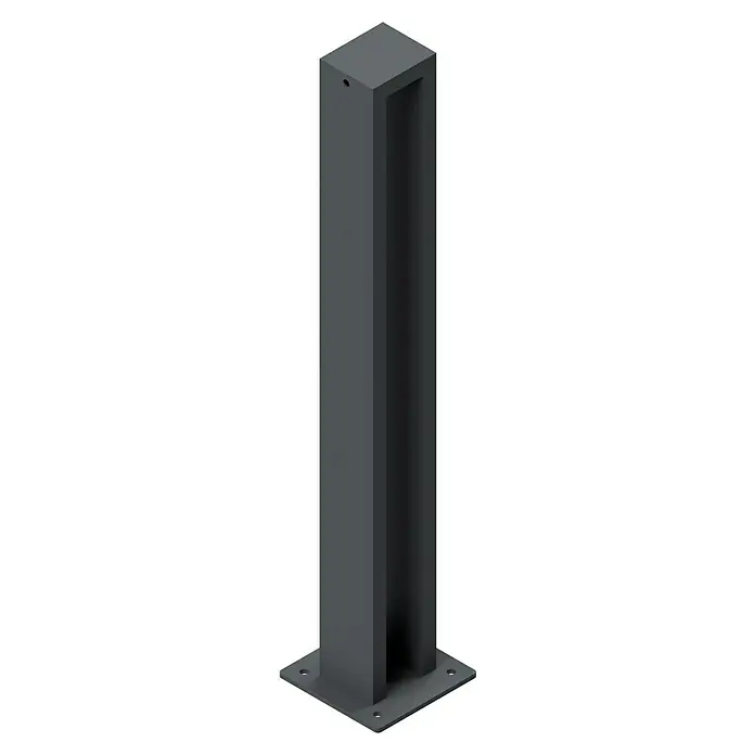Schake Fahrradständer - B x H: 9,5 mm x 80 cm, 1 Bügel, Bodenmontage - Ansicht eines modernen, rechteckigen Pollerleuchte mit quadratischer Grundplatte und Öffnung an einer Seite, ideal für Außenbereiche.