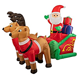 Figura decorativa LED Papá Noel hinchable con renos (Para exterior, Textil, Altura: 140 cm)