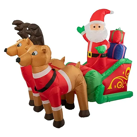 Figura LED navideña Papá Noel hinchable con renos