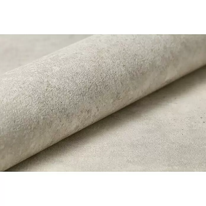 Rasch Vliestapete Beton - Braun, Betonoptik, 10,05 x 0,53 m - Gerolltes hellgraues strukturiertes Material mit einer weichen, faserigen Oberfläche.