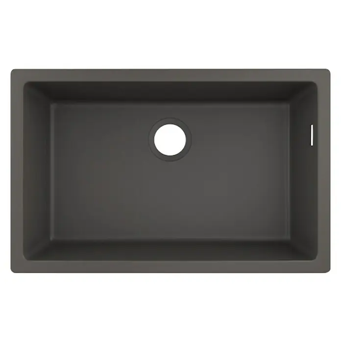 Hansgrohe Fregadero encastrable S510 - U660 1S - 45 x 71 cm, Piedra natural, Gris, Resplandeciente - Primer plano de un fregadero de cocina rectangular moderno en color antracita, destacando su diseño minimalista.