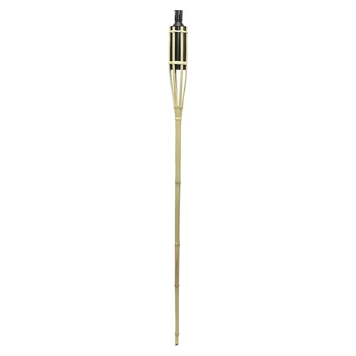 Gartenfackel - Ø x H: 7 x 150 cm, Naturmaterialien - Bambus-Gartentorso mit schwarzem Deckel und beiger Farbe. Ein stilvolles Accessoire für den Außenbereich, um eine exotische Atmosphäre zu schaffen.