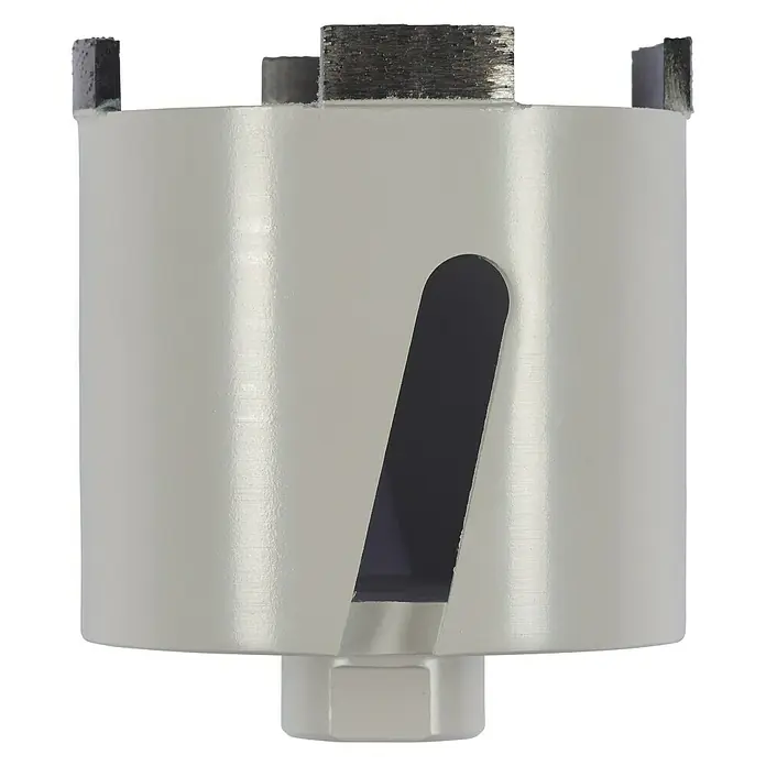 Bosch Avellanador de diamante - Diámetro: 82 mm - Primer plano de una sierra de corona para azulejos, una herramienta para taladrar con precisión agujeros en azulejos con una broca de diamante.