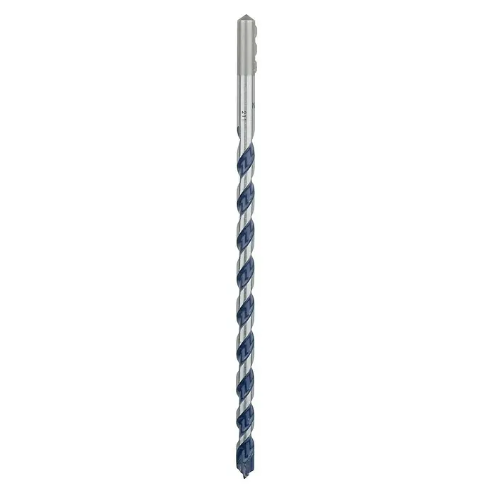 Bosch Broca para hormigón y mampostería CYL-5 - Diámetro de la broca: 12 mm, Longitud de trabajo: 190 mm - La imagen muestra un husillo con ranuras helicoidales azules que se enrollan alrededor de un núcleo plateado, diseñado para un movimiento lineal preciso.