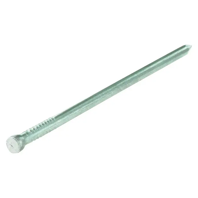 Stauchkopfnagel - Ø x L: 1,6 x 30 mm, Verzinkt, DIN 1152, Stahl, 140 Stk. - Silberner Nagel mit flachem Kopf und spitzer Spitze vor schwarzem Hintergrund.