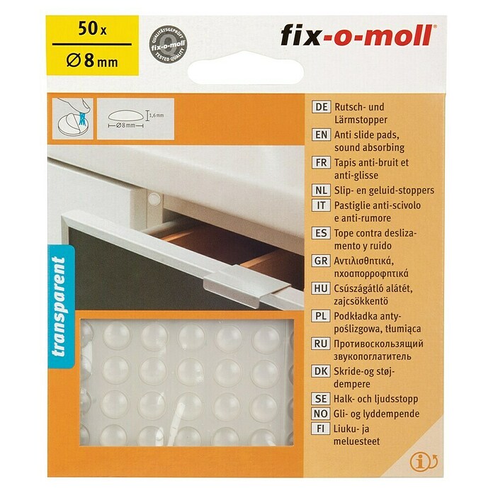 Fix-o-moll Antislip en geluiddempers 8 mm (Diameter: 8 mm, Transparant, Lijmen, 50 st.) | BAUHAUS
