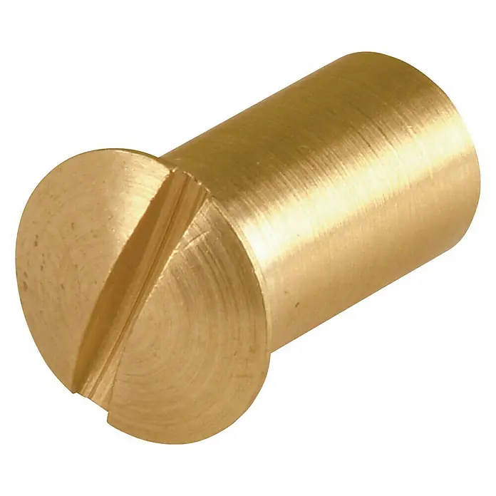 Suki Tuerca - M 4, Latón, 1 ud. - Primer plano de un tornillo dorado con ranura y cabeza cilíndrica sobre fondo negro. La pieza metálica es brillante y muestra signos de uso.