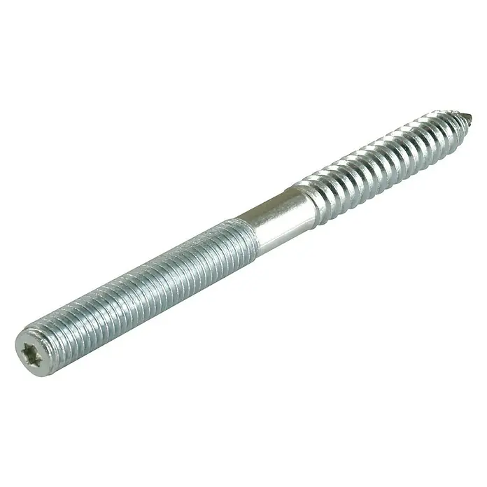 Suki Perno de doble rosca - Largo: 80 mm, M 8, Zincado - Primer plano de un perno de suspensión de acero cincado con extremos roscados y accionamiento Torx para conexiones seguras.