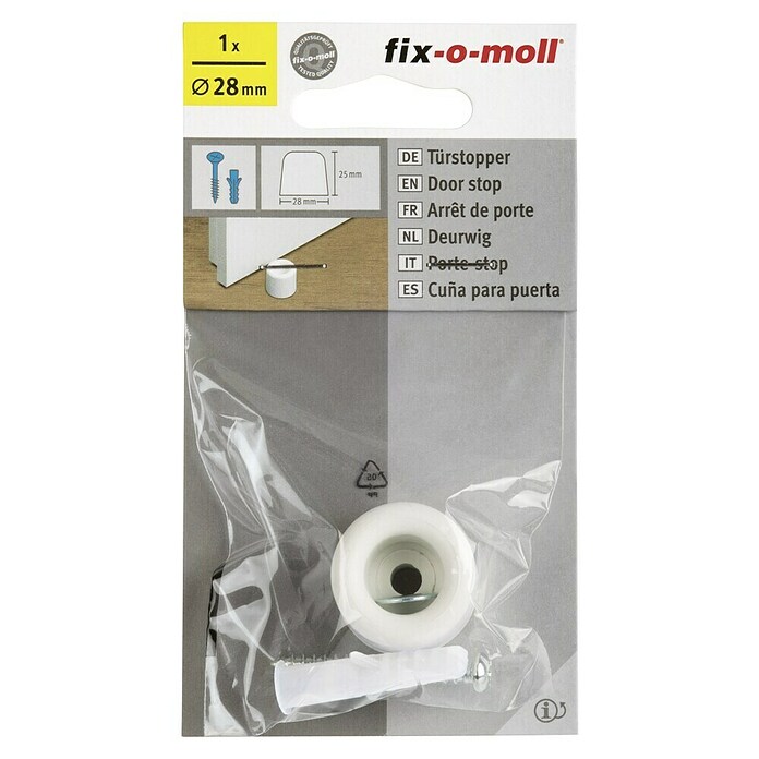 Fix-o-moll Deurstopper Kunststof (Ø x h: 28 x 25 mm, Wit) | BAUHAUS