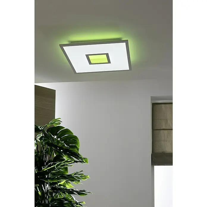 LED-Deckenleuchte Ellia - 24 W, L x B x H: 45 x 45 x 5 cm, Weiß, RGB - Moderne quadratische Deckenleuchte mit grüner Akzentbeleuchtung, die ein stilvolles Ambiente schafft.