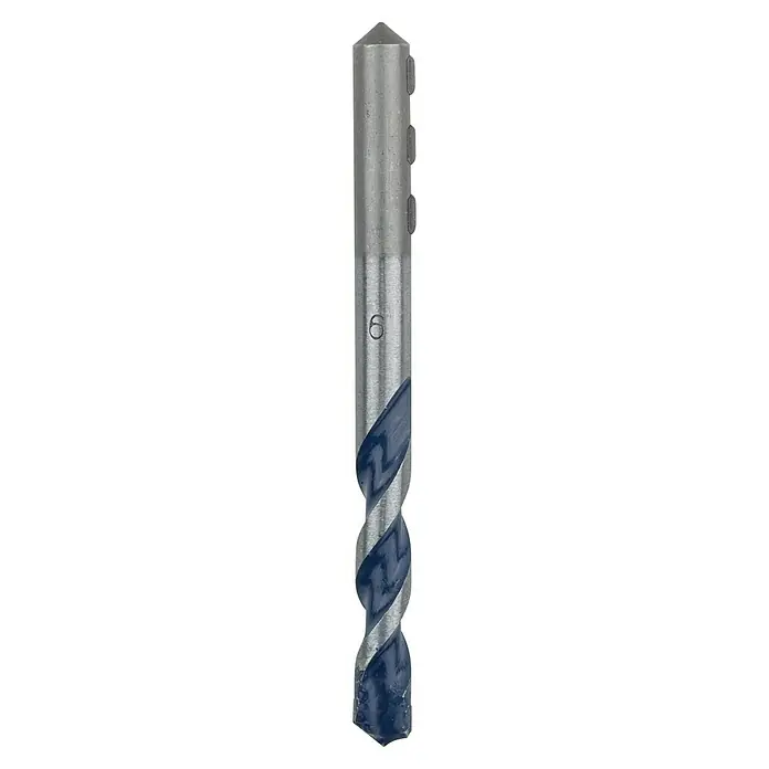 Bosch Beton- & Steinbohrer CYL-5 - Durchmesser Bohrer: 9 mm, 1 Stk., Arbeitslänge: 50 mm - Nahaufnahme eines blauen Spiralbohrers mit silberfarbenem Schaft für präzise Bohrarbeiten in verschiedenen Materialien.