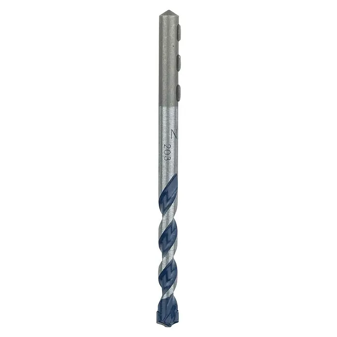 Bosch Beton- & Steinbohrer CYL-5 - Durchmesser Bohrer: 7 mm, 1 Stk., Arbeitslänge: 50 mm - Aufnahme einer Spiralbohrerspitze mit blauen Spiralnuten und einer silberfarbenen Schaftbeschriftung.