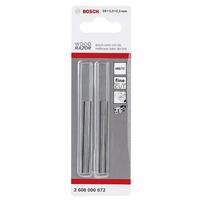 Bosch Cuchilla para cepilladora GHO 12V-20 - 56 mm, Específico para: Cepilladora a batería GHO 12V-20 de Bosch Professional - Cuchillas de cepilladora Bosch Wood Razor para carpintería, 56x5,5x1,1 mm, adecuadas para Bosch GHO 12V-20 y Hoffmann Adler BH-556.
