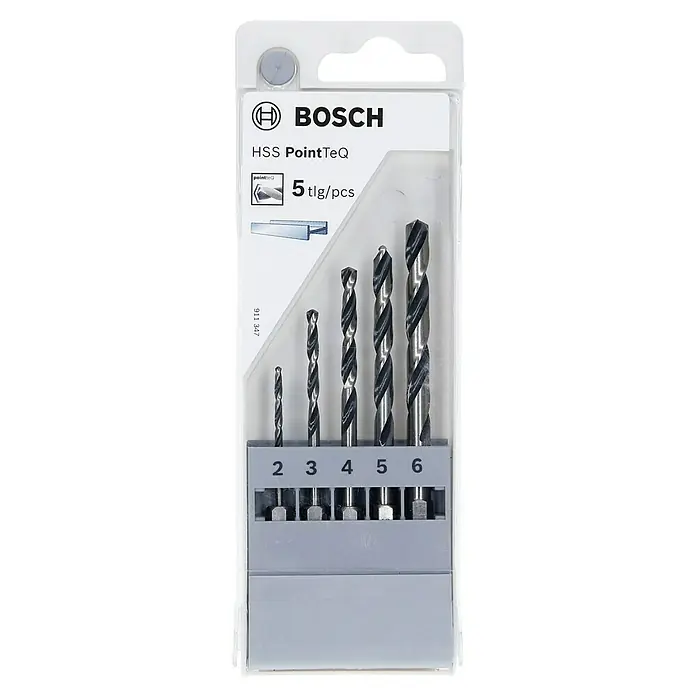 Bosch Metallbohrer-Set PointTeQ - 5 -tlg. - Ein Set von Bosch HSS PointTeQ Metallbohrern mit Durchmessern von 2 bis 6 mm, ideal für präzise Bohrarbeiten in verschiedenen Metallen.