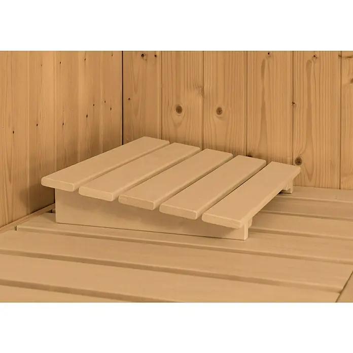 Karibu Kopfstütze Classic - 40 x 31 x 9 cm, Holz - Sauna-Fußstütze aus hellem Holz. Ideal für entspanntes Sitzen in der Sauna und unterstützt die Beine optimal für mehr Komfort.