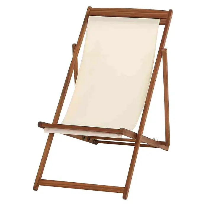 Siena Garden Garten-Liegestuhl Aviro - Ecru - Ein stilvoller Holzliegestuhl mit cremefarbenem Segeltuch, ideal für entspannte Stunden im Garten oder am Strand.
