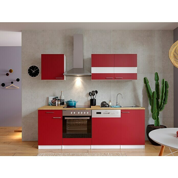 Respekta Küchenzeile KB220WRC (Breite: 220 cm, Mit Elektrogeräten, Rot)