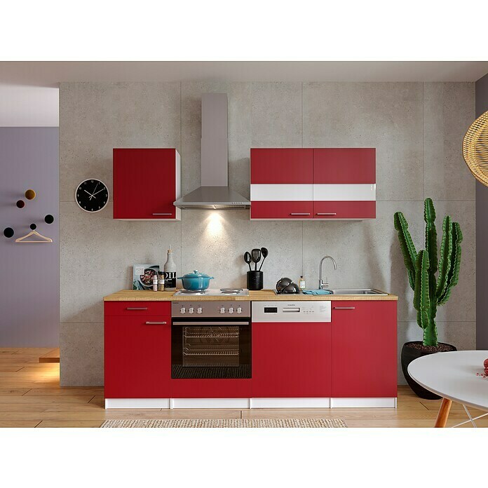 Respekta Küchenzeile KB220WR (Breite: 220 cm, Mit Elektrogeräten, Rot)