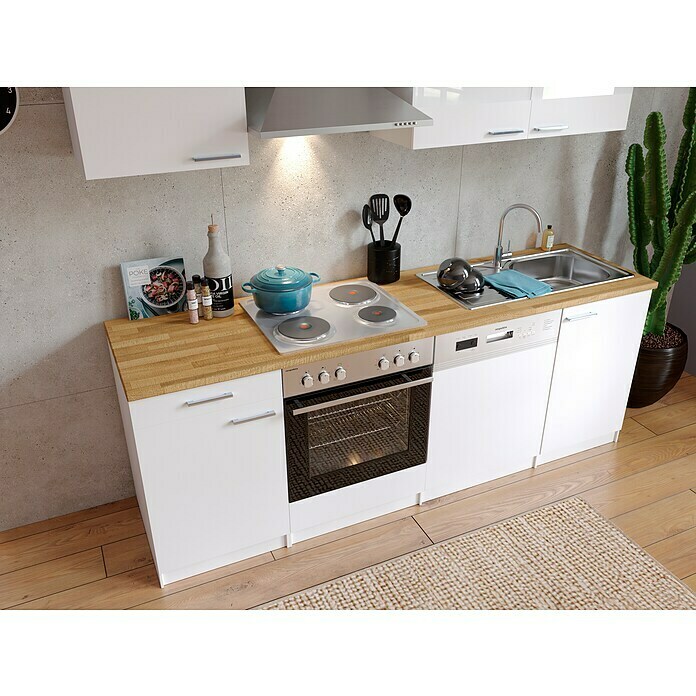 Respekta Küchenzeile KB220WW (Breite: 220 cm, Mit Elektrogeräten, Weiß)