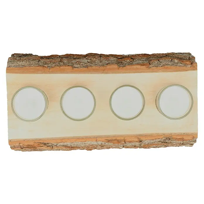 Dekokerze Teelichtbrett - 29 x 12 cm, Holz - Holzdekoration mit vier Teelichthaltern. Rustikale Teelichtdekoration für gemütliche Stunden.