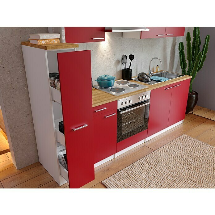 Respekta Küchenzeile KB240WR (Breite: 240 cm, Mit Elektrogeräten, Rot)