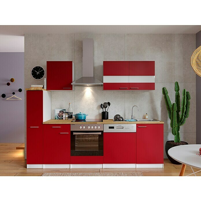 Respekta Küchenzeile KB250WRC (Breite: 250 cm, Mit Elektrogeräten, Rot)