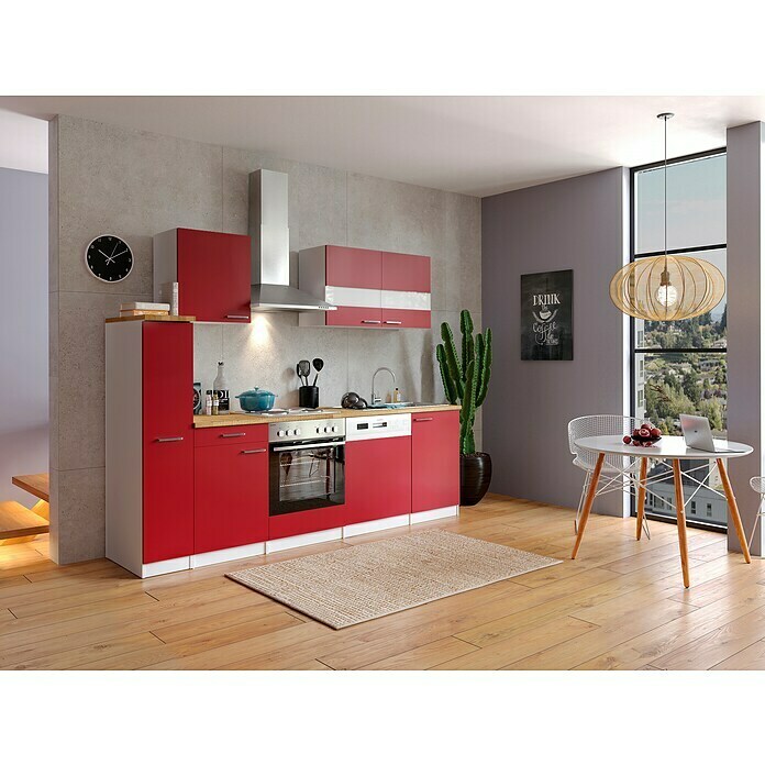 Respekta Küchenzeile KB250WR (Breite: 250 cm, Mit Elektrogeräten, Rot)