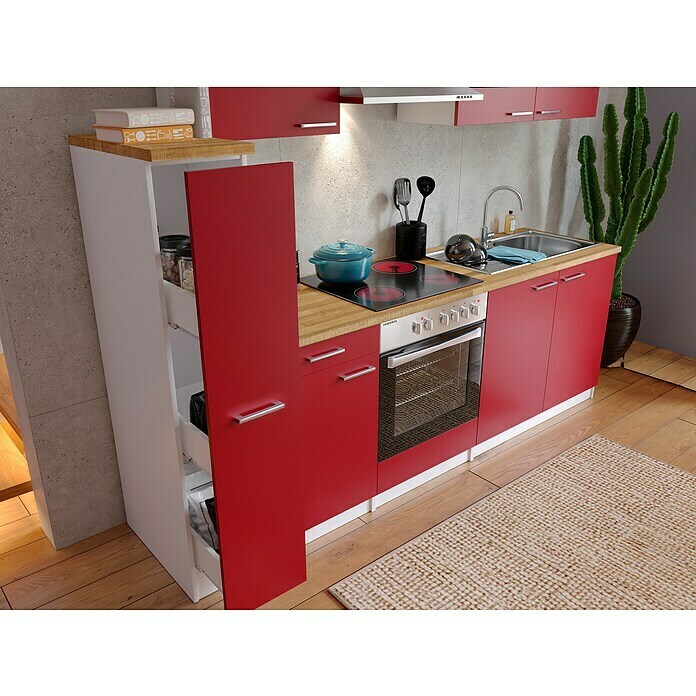 Respekta Küchenzeile KB240WRC (Breite: 240 cm, Mit Elektrogeräten, Rot)