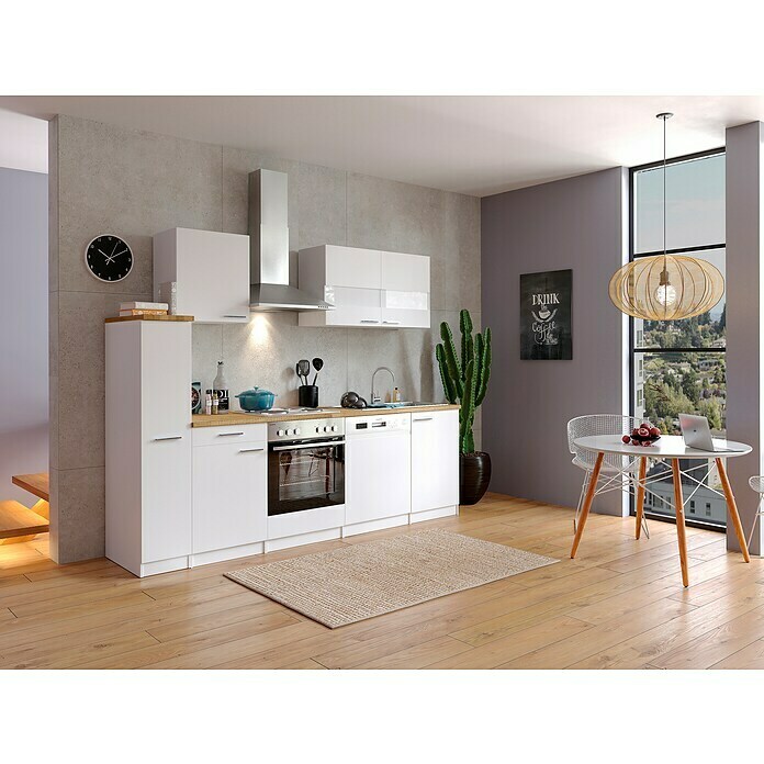 Respekta Küchenzeile KB250WW (Breite: 250 cm, Mit Elektrogeräten, Weiß)