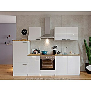 Respekta Küchenzeile KB270WWC (Breite: 270 cm, Weiß, Mit Elektrogeräten, Dekor Arbeitsplatte: Holzoptik, Volumen Backofen: 55 l)