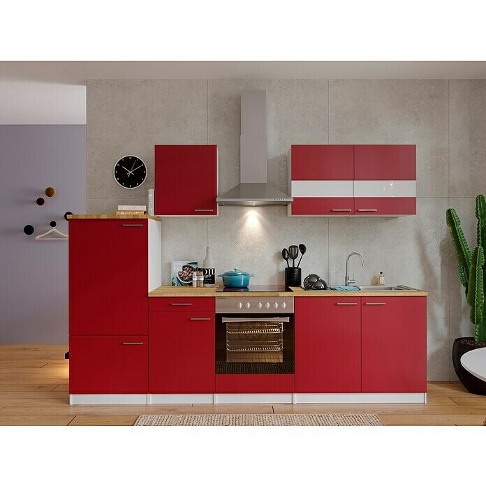 Respekta Küchenzeile KB270WRC (Breite: 270 cm, Mit Elektrogeräten, Rot)