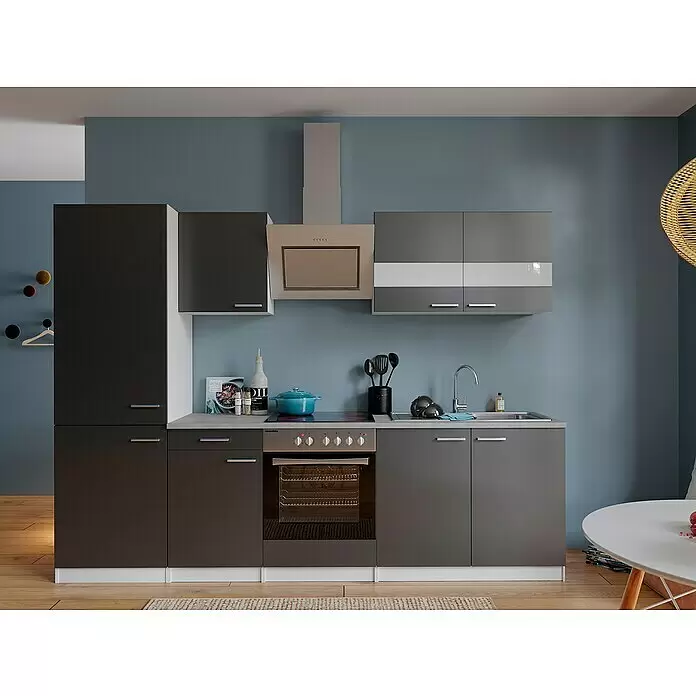 Respekta Küchenzeile Malia - Breite: 270 cm, Grau, Dekor Arbeitsplatte: Betonoptik, Mit Elektrogeräten, Volumen Backofen: 72 l - Stimmungsaufnahme