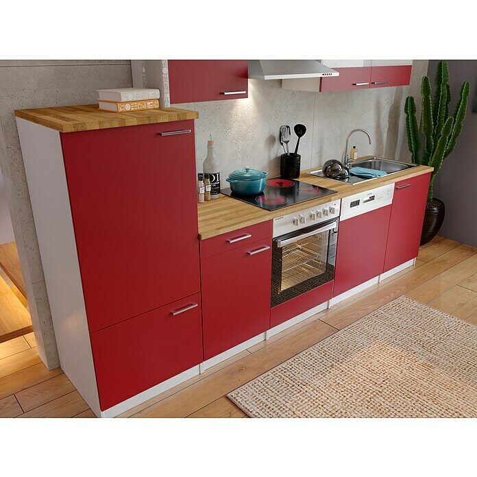 Respekta Küchenzeile KB280WRC (Breite: 280 cm, Mit Elektrogeräten, Rot)