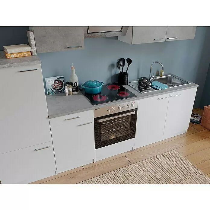 Respekta Küchenzeile Malia Typ 2 - Breite: 270 cm, Weiß/Beton, Mit Elektrogeräten - Stimmungsaufnahme