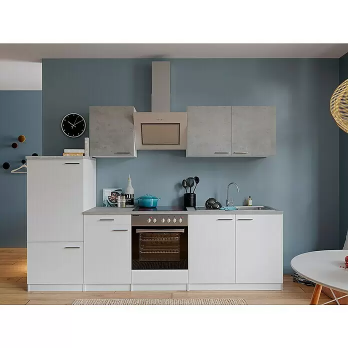 Respekta Küchenzeile Malia Typ 2 - Breite: 270 cm, Weiß/Beton, Mit Elektrogeräten - Stimmungsaufnahme