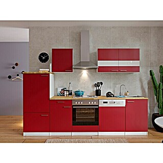Respekta Küchenzeile Malia (Breite: 280 cm, Rot, Mit Elektrogeräten, Dekor Arbeitsplatte: Holzoptik, Volumen Backofen: 58 l)