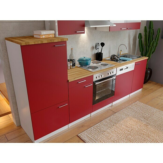 Respekta Küchenzeile KB280WR (Breite: 280 cm, Mit Elektrogeräten, Rot)