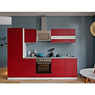 Respekta Küchenzeile Malia (Breite: 270 cm, Rot, Dekor Arbeitsplatte: Betonoptik, Mit Elektrogeräten, Volumen Backofen: 55 l)