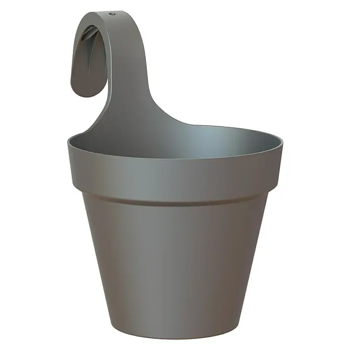 Artevasi Capri Geländertopf - Außenmaß (Ø x H): 20 x 28 cm, Kunststoff, Anthrazit - Grauer Hängetopf aus Kunststoff, ideal für Balkone und Zäune. Praktisch und stilvoll für Pflanzenliebhaber.
