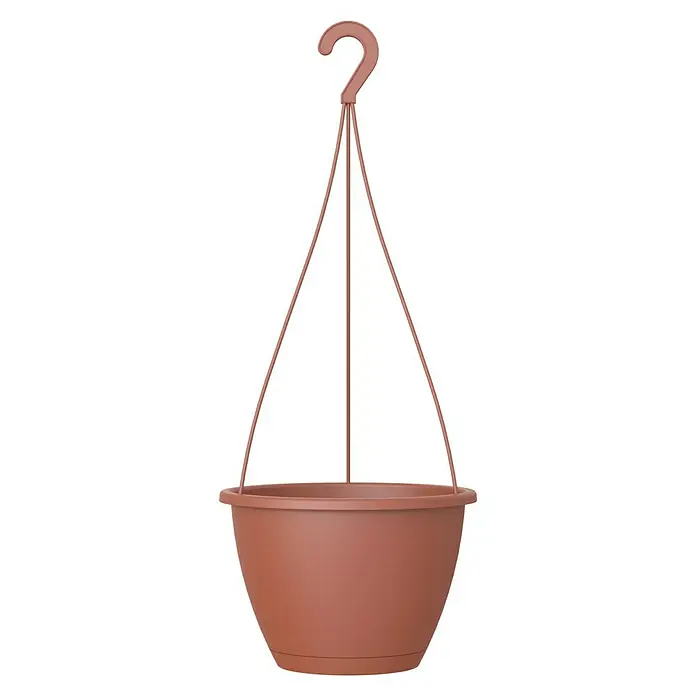 Artevasi Blumenampel Algarve - Außenmaß (Ø x H): 30 x 20,5 cm, Kunststoff, Terrakotta - Nahaufnahme eines hängenden Pflanzgefäßes aus Terrakotta mit einem eleganten und modernen Design, perfekt für Zimmerpflanzen.