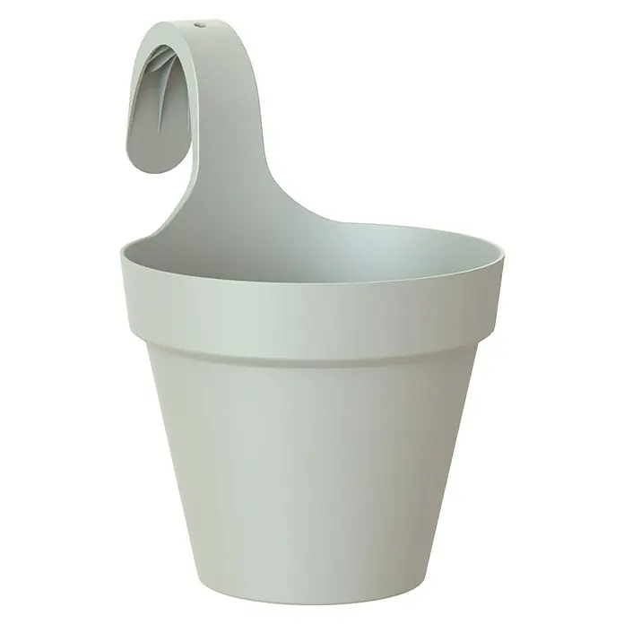 Artevasi Capri Geländertopf - Außenmaß (Ø x H): 20 x 28 cm, Kunststoff, Hellgrau - Grauer Hängetopf aus Kunststoff mit integriertem Haken zum Aufhängen. Ideal für Balkone und Zäune, bietet eine stilvolle Möglichkeit, Pflanzen zu präsentieren.