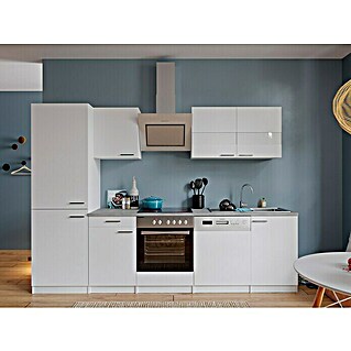 Respekta Küchenzeile Malia (Breite: 280 cm, Weiß, Dekor Arbeitsplatte: Betonoptik, Mit Elektrogeräten, Volumen Backofen: 55 l)