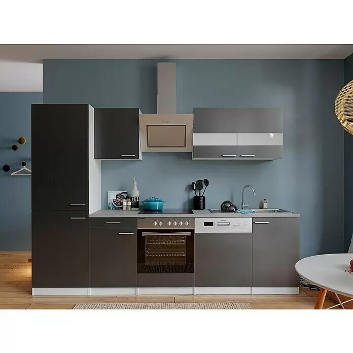 Respekta Küchenzeile Malia - Breite: 280 cm, Grau, Dekor Arbeitsplatte: Betonoptik, Mit Elektrogeräten, Volumen Backofen: 72 l - Stimmungsaufnahme