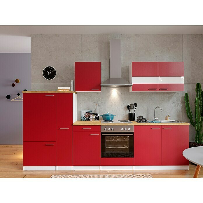 Respekta Küchenzeile KB300WR (Breite: 300 cm, Mit Elektrogeräten, Rot)