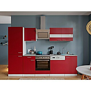 Respekta Küchenzeile Malia (Breite: 280 cm, Rot, Dekor Arbeitsplatte: Betonoptik, Mit Elektrogeräten, Volumen Backofen: 55 l)