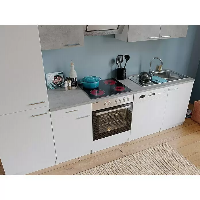 Respekta Küchenzeile Malia Typ 1 - Breite: 280 cm, Weiß/Beton, Mit Elektrogeräten - Stimmungsaufnahme