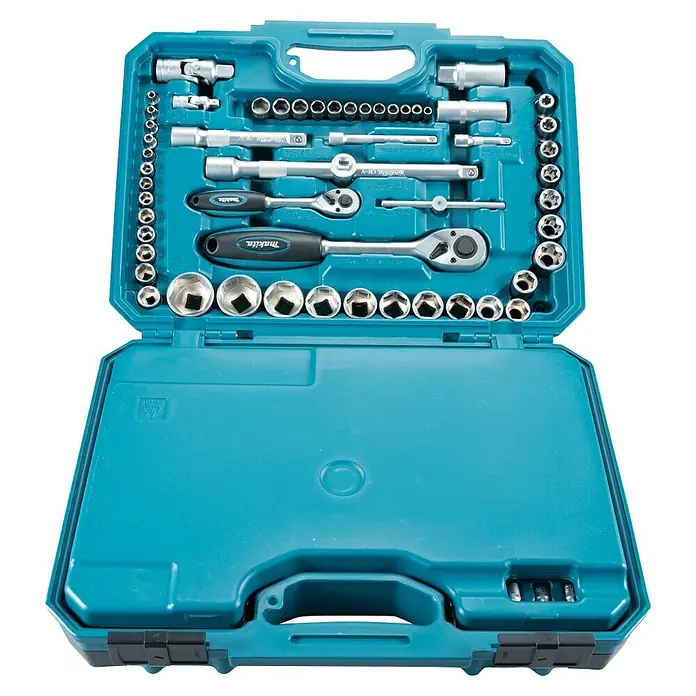 Makita Maletín de herramientas E-10883 - 221 pzs. - Juego de llaves de vaso Makita. Un conjunto completo para todas las necesidades de bricolaje y profesionales, ordenado en un resistente estuche turquesa.