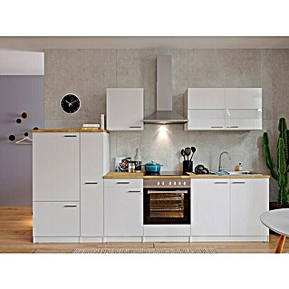 Respekta Küchenzeile Malia (Breite: 300 cm, Weiß, Mit Elektrogeräten, Dekor Arbeitsplatte: Holzoptik, Volumen Backofen: 55 l)